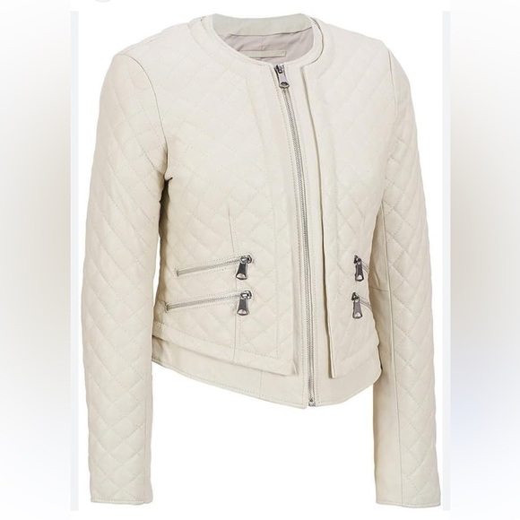 Marc New York Andrew Marc Quilted White Leather Lady Moto Jacket size L - Picture 2 of 16